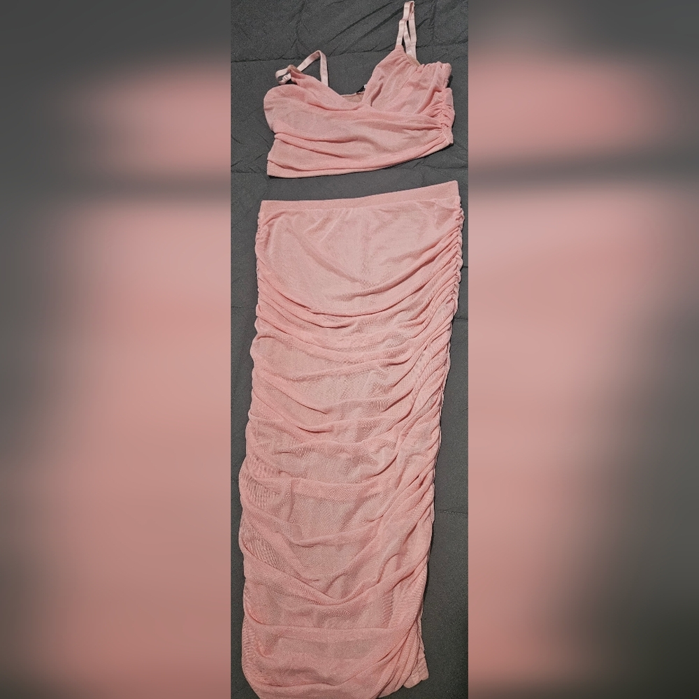 Fashion Nova Pink Ruched Skirt Set
